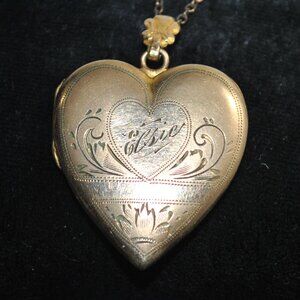 Vintage Engraved GF Heart Locket "Elsie" "7th Anniversary Ray" Man & Dog Photos